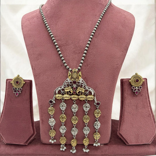 Dual tone long chain necklace set