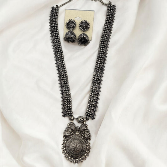 Oxidized German silver long necklace set