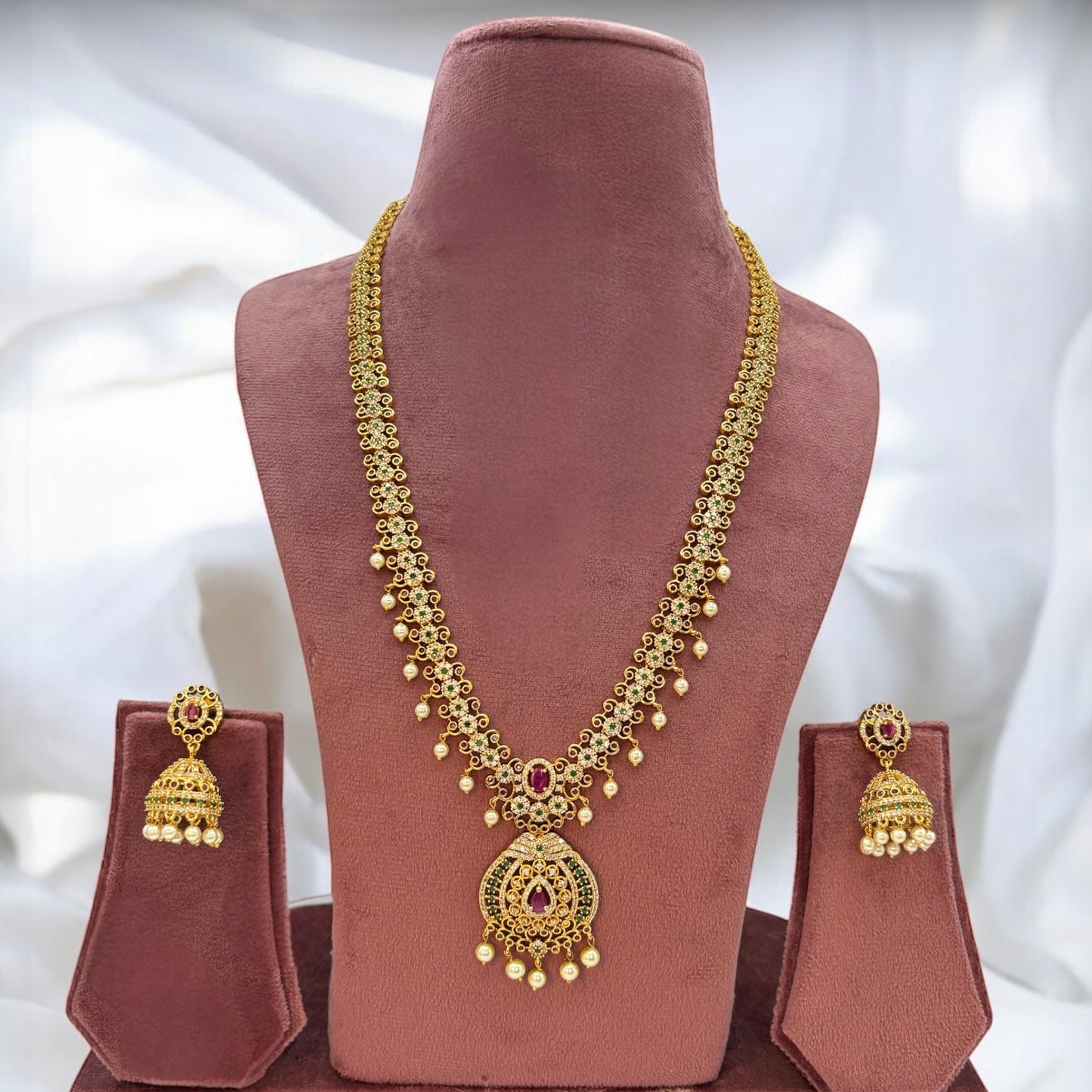 Gold plated long necklace set