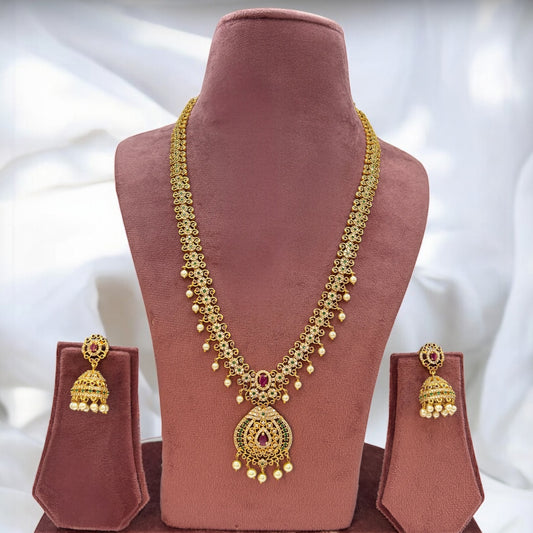 Gold plated long necklace set