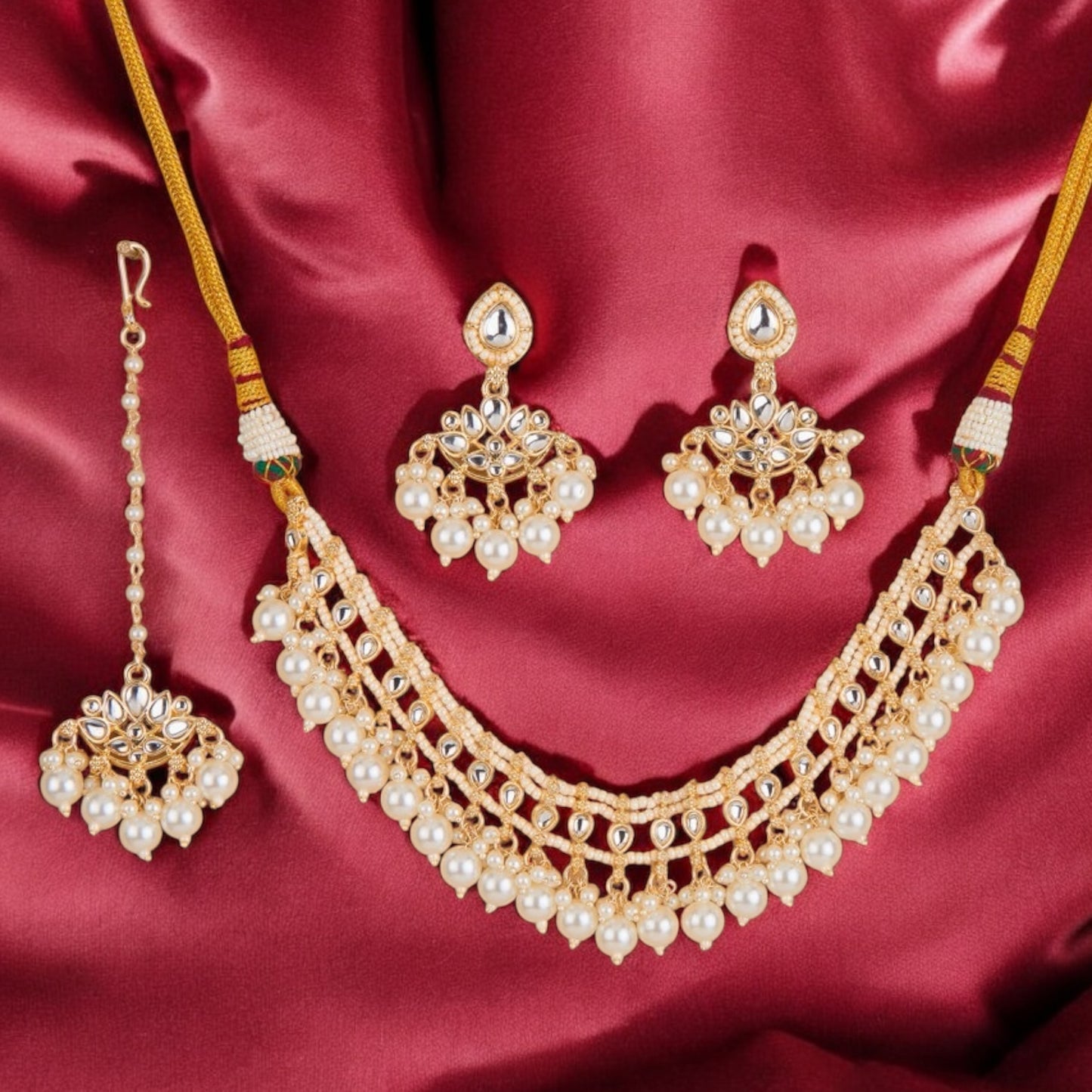 Gold plated necklace set with matha tikka