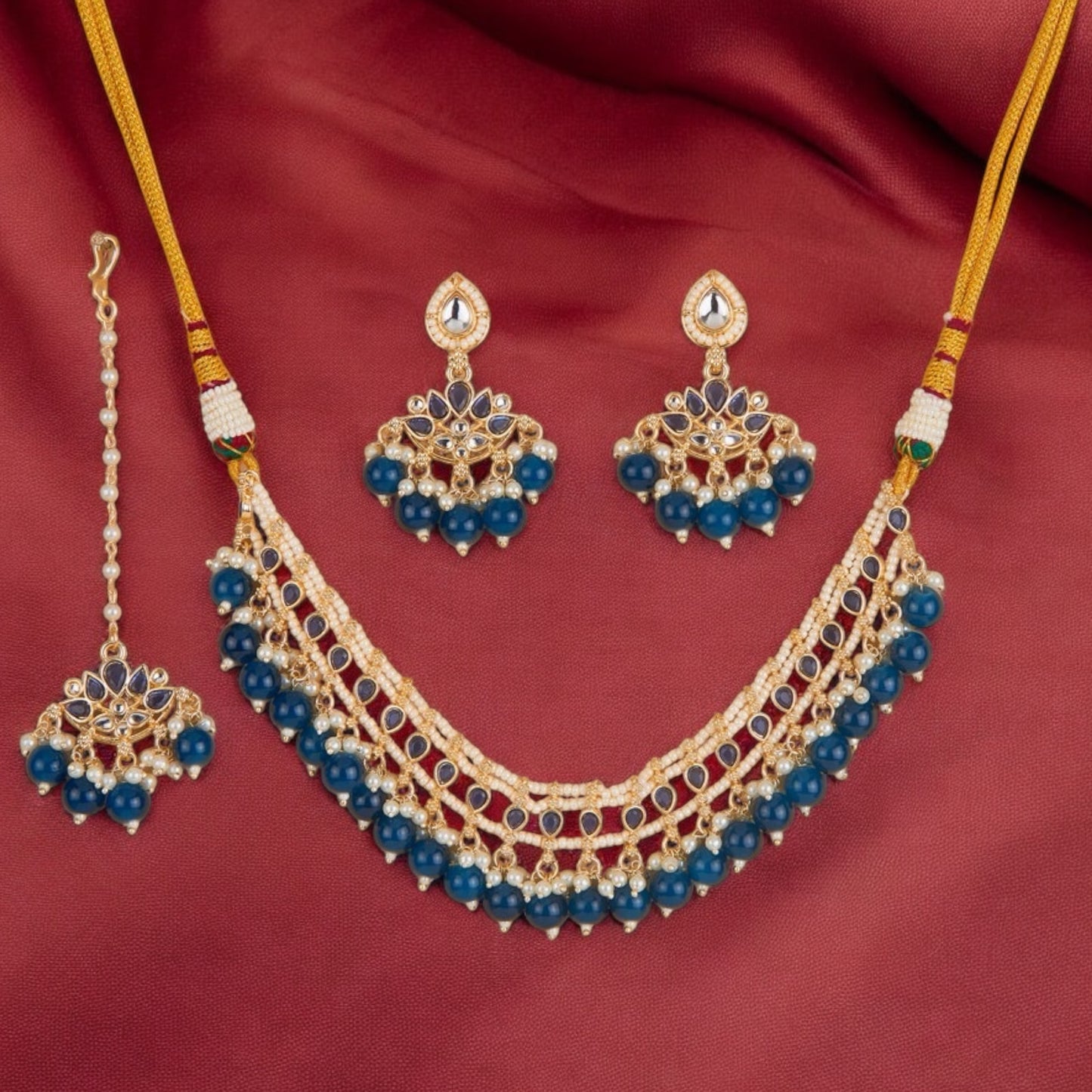 Gold plated necklace set with matha tikka