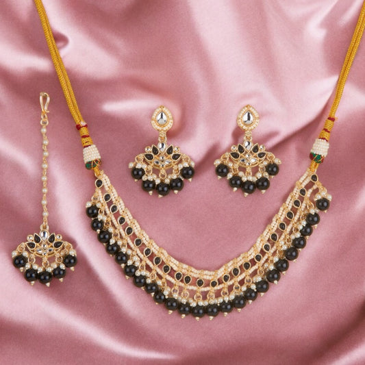 Gold plated necklace set with matha tikka