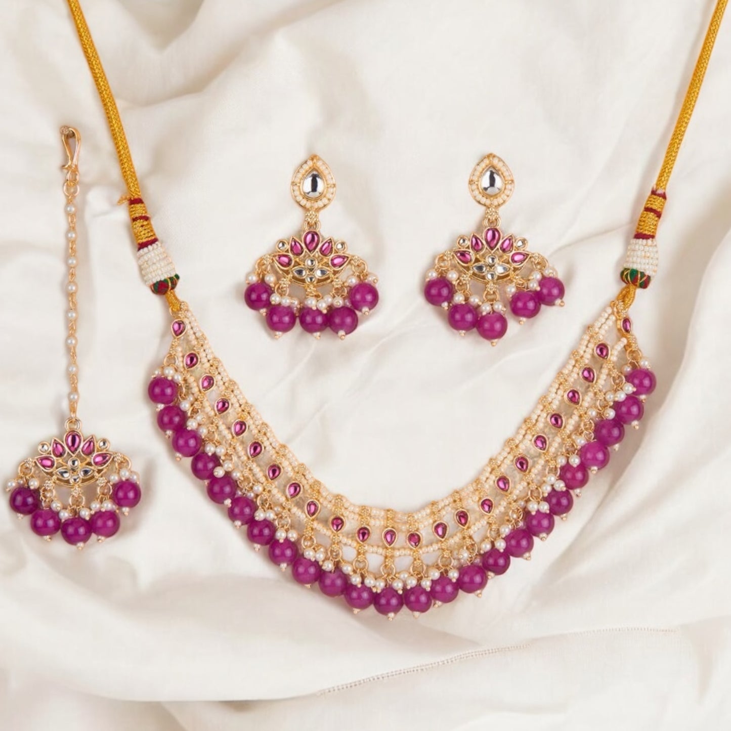 Gold plated necklace set with matha tikka