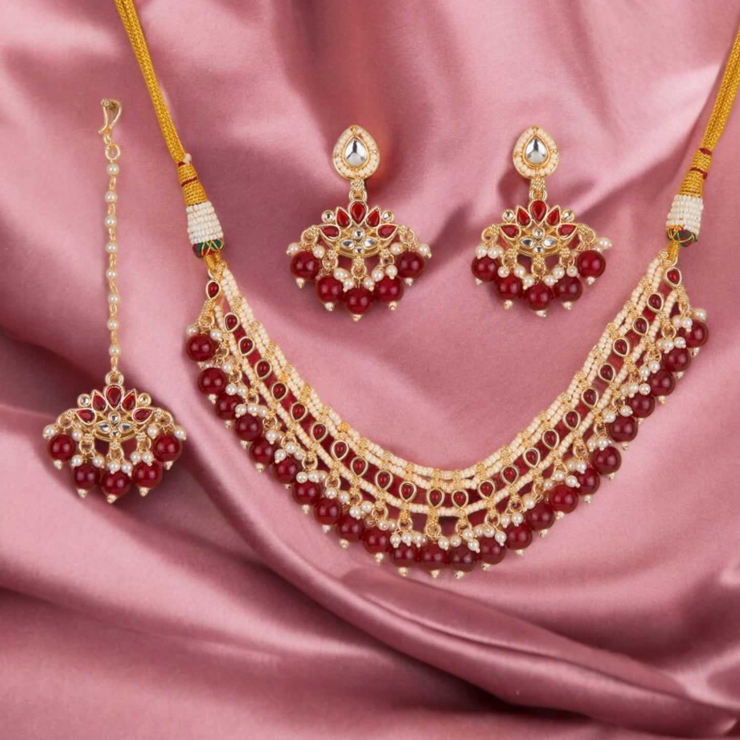 Gold plated necklace set with matha tikka