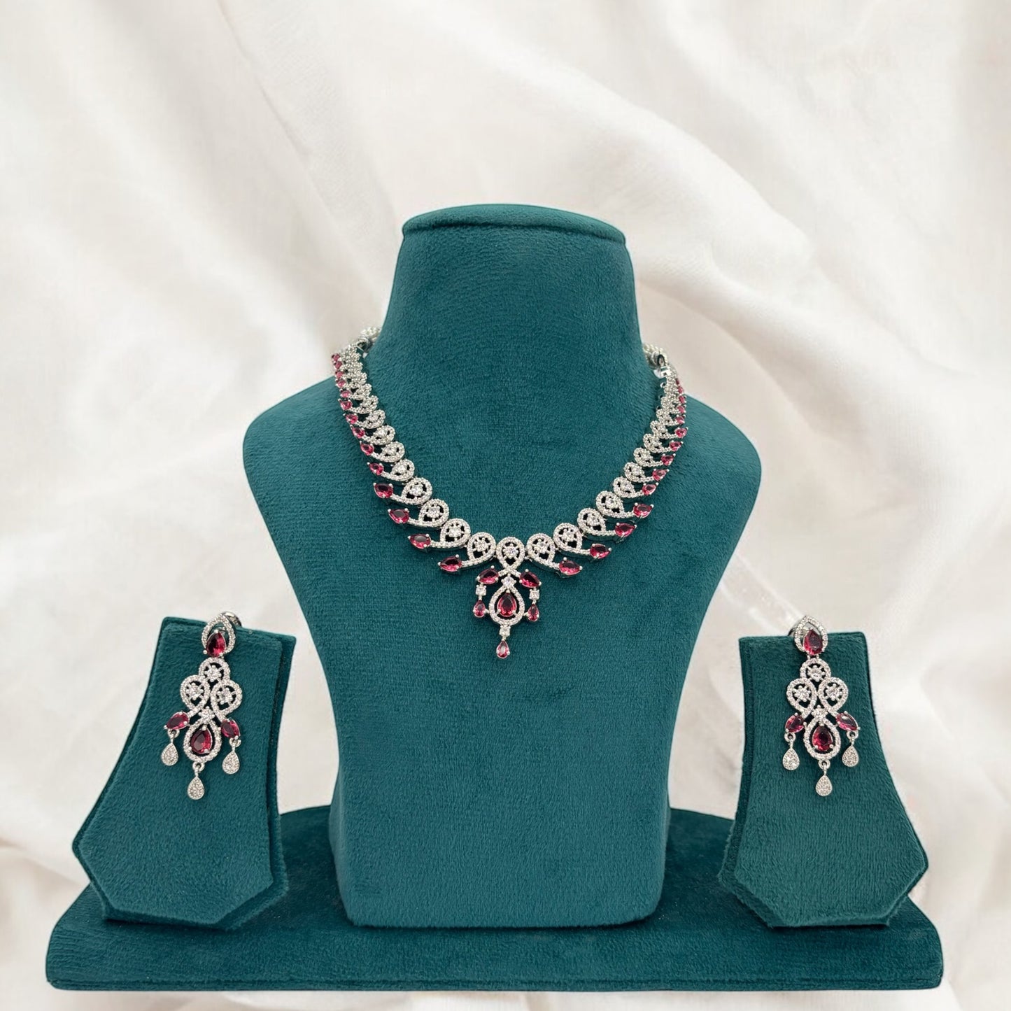 Silver American Diamond necklace set