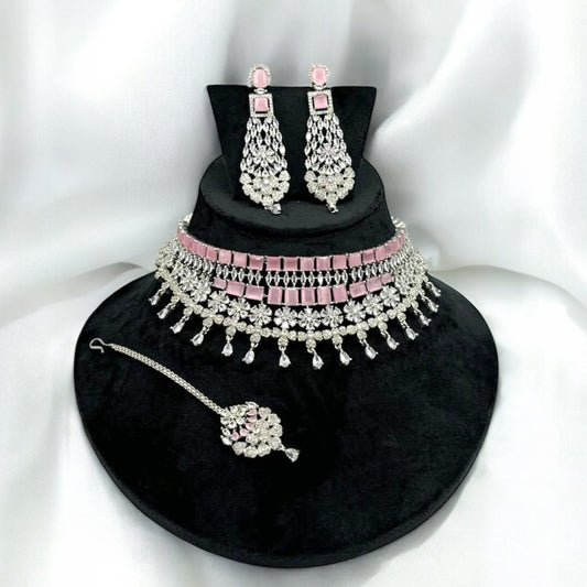 Silver American Diamond choker set