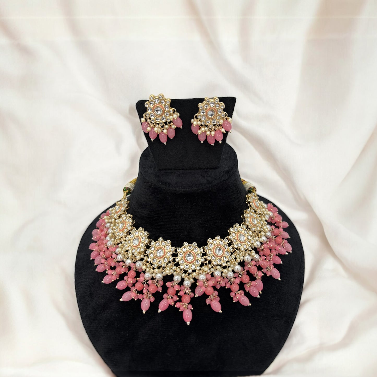Gold plated pink choker/necklace set