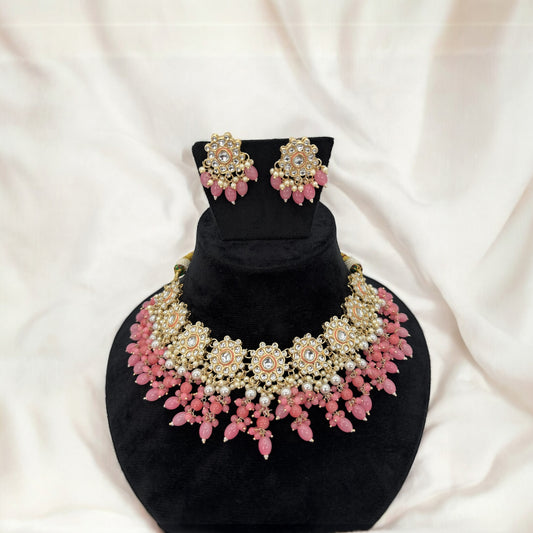 Gold plated pink choker/necklace set
