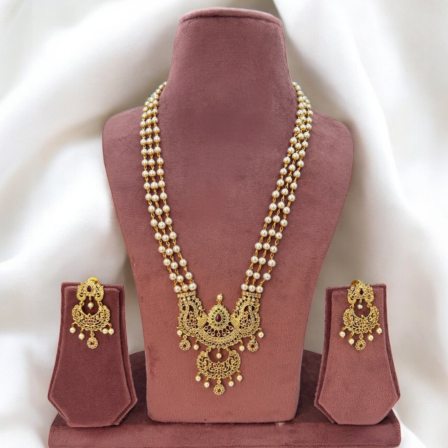 Gold plated long necklace set