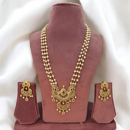 Gold plated long necklace set