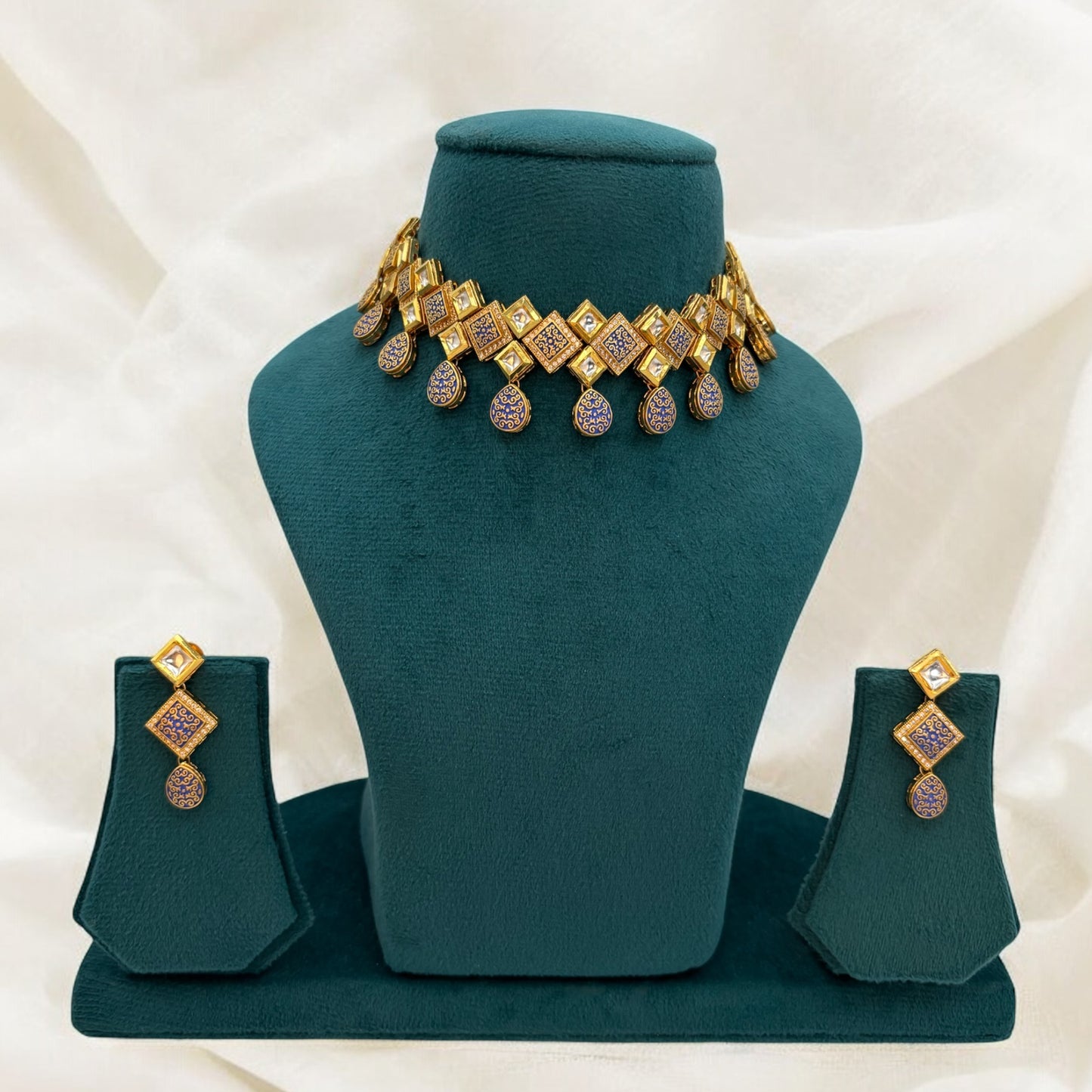 Meenakari blue necklace set