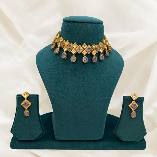 Meenakari blue necklace set
