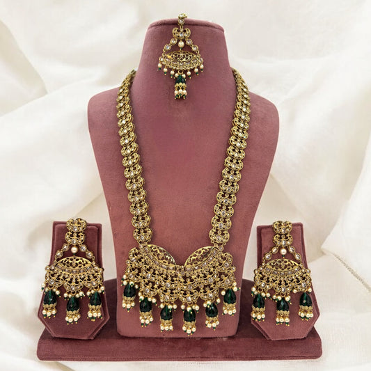 Emerald green long necklace set