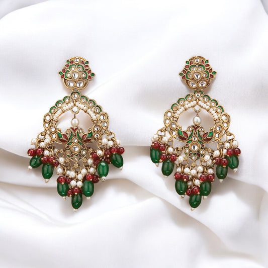 Meenakari maroon and green earrings