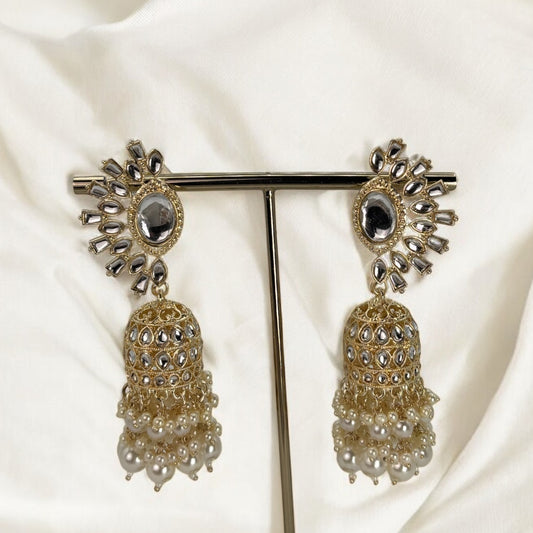 Gold plated white jhumki