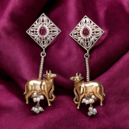 Dual tone long earrings
