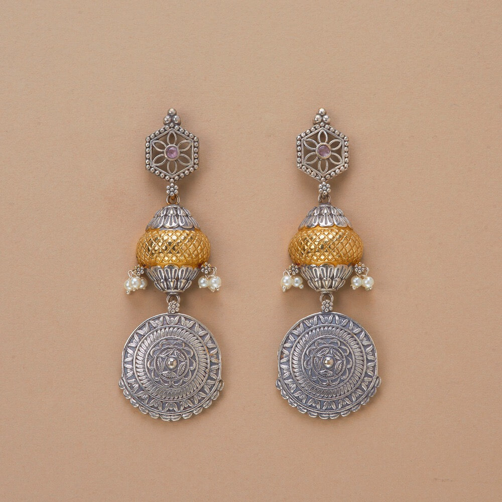 Silver oxidized long earrings