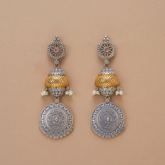 Silver oxidized long earrings