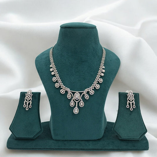 Silver American Diamond necklace set