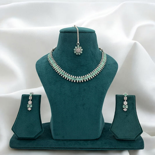 American Diamond necklace set with pastel green stones