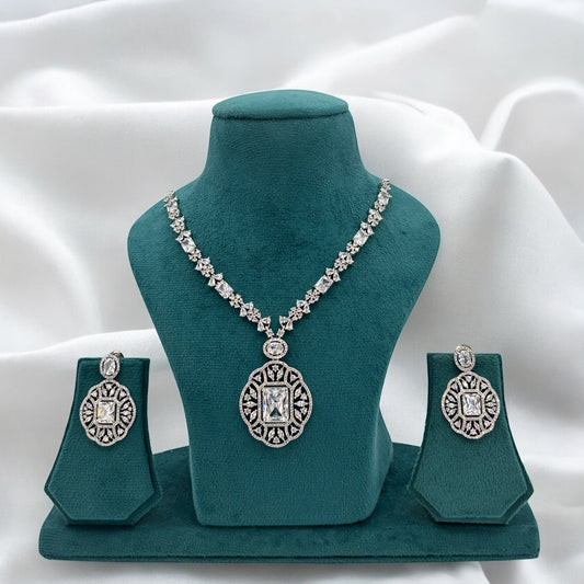 Silver American Diamond necklace set