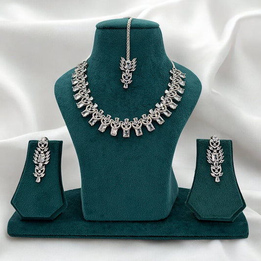 Silver American Diamond necklace set