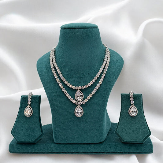 Silver American Diamond necklace set