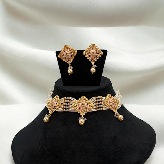 Gold plated pink choker set
