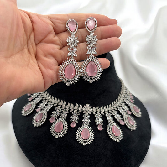 Silver American Diamond necklace set