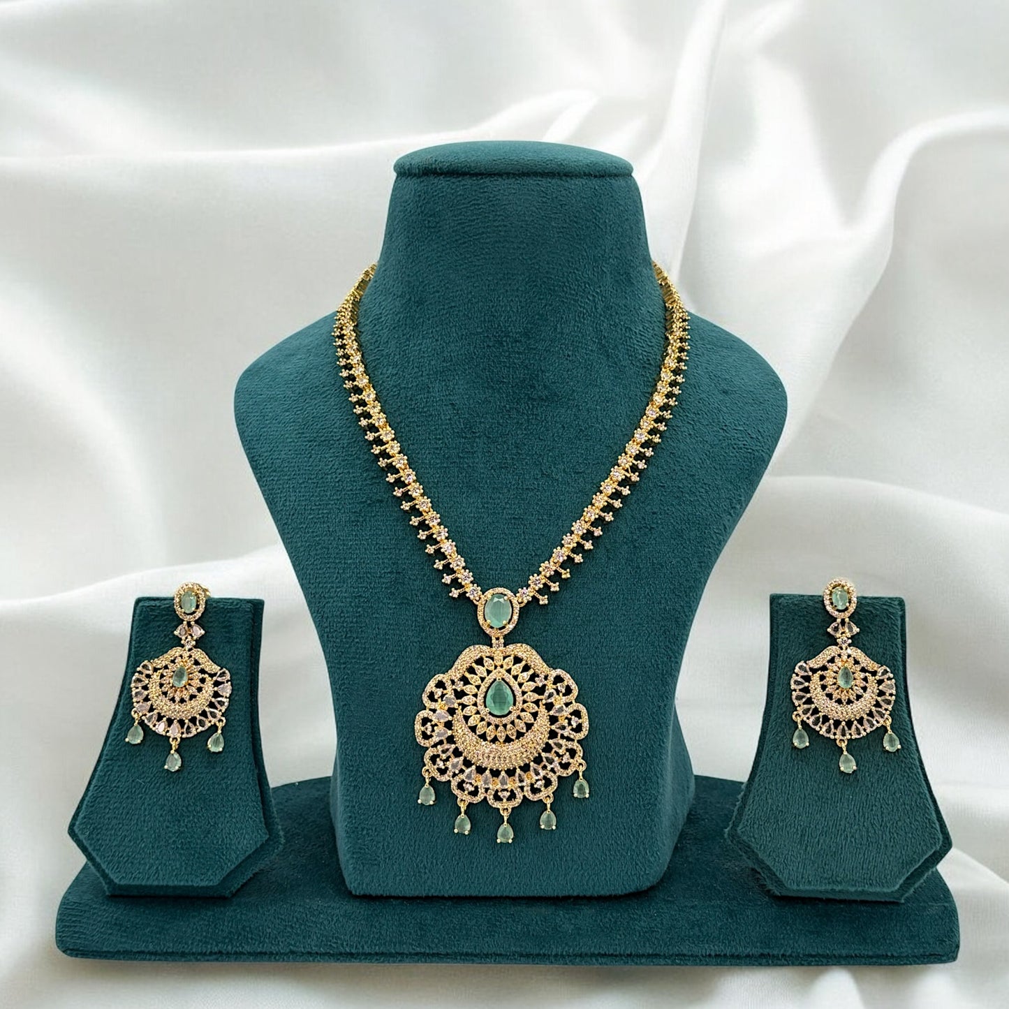 Gold plated American Diamond long necklace set