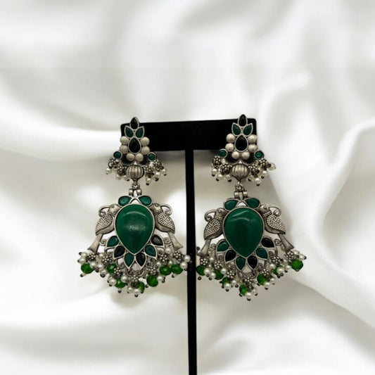 German silver oxidized green earrings