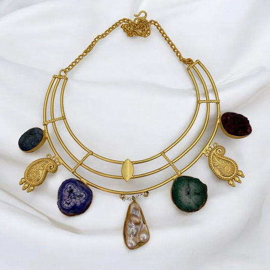 Gold plated natural stones necklace