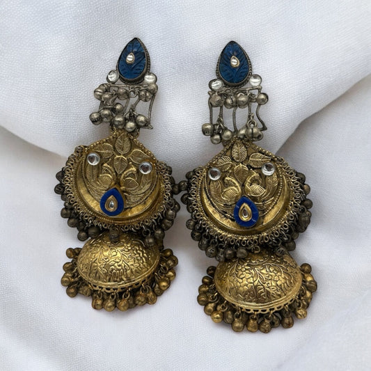 Dual tone oxidized long jhumki
