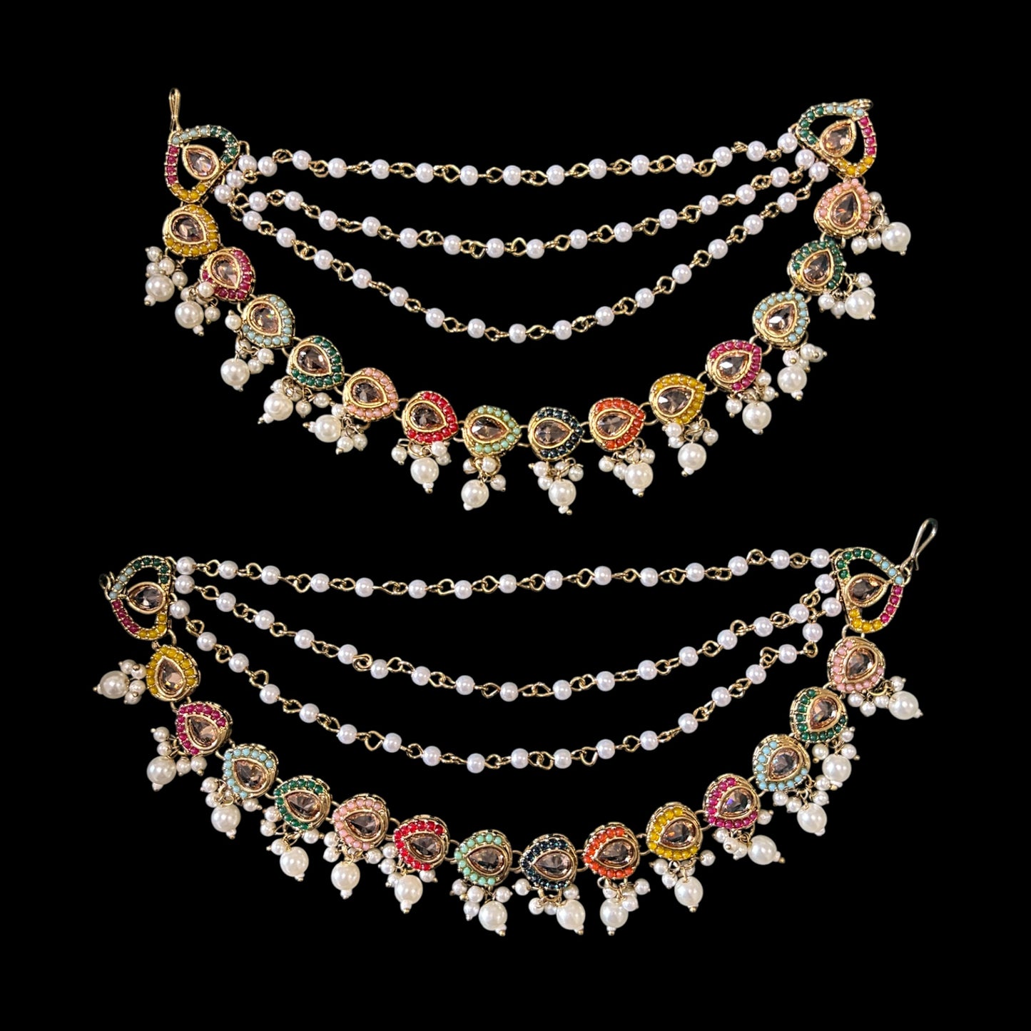 Multi color ear chain with mehndi plating