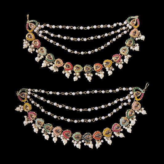 Multi color ear chain with mehndi plating