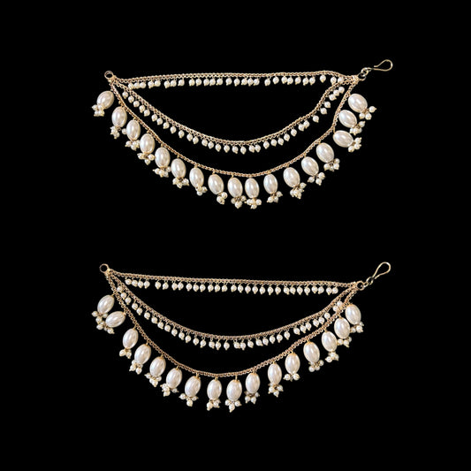 Mehndi polish white moti ear chain