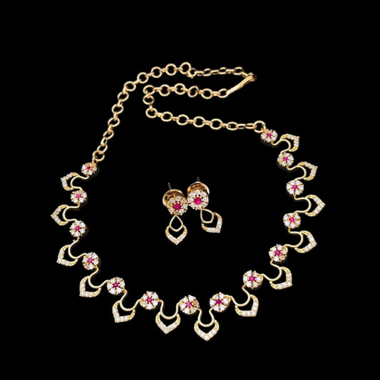 Gold plated American Diamond necklace set with earrings