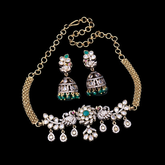 Premium quality Victoria polish choker set with jhumki
