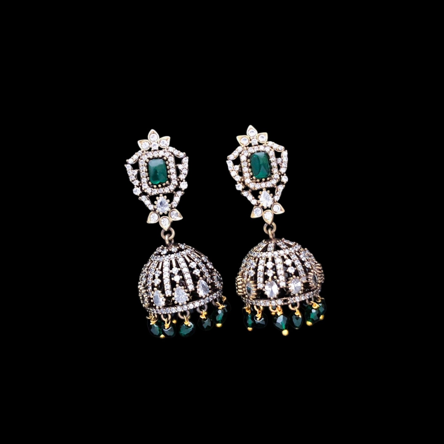 Victoria polish American Diamond green jhumki