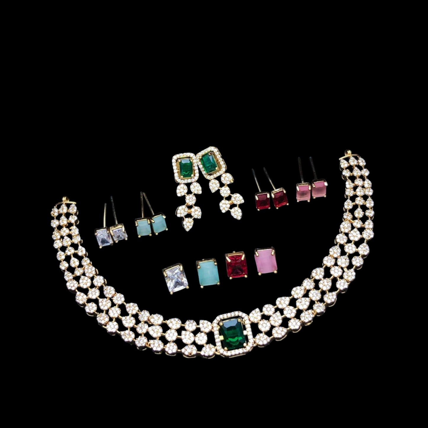 Changeable American Diamond necklace set with matte finish