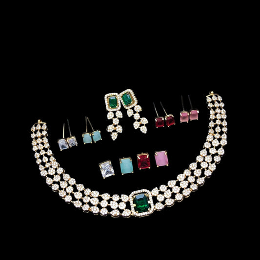 Changeable American Diamond necklace set with matte finish