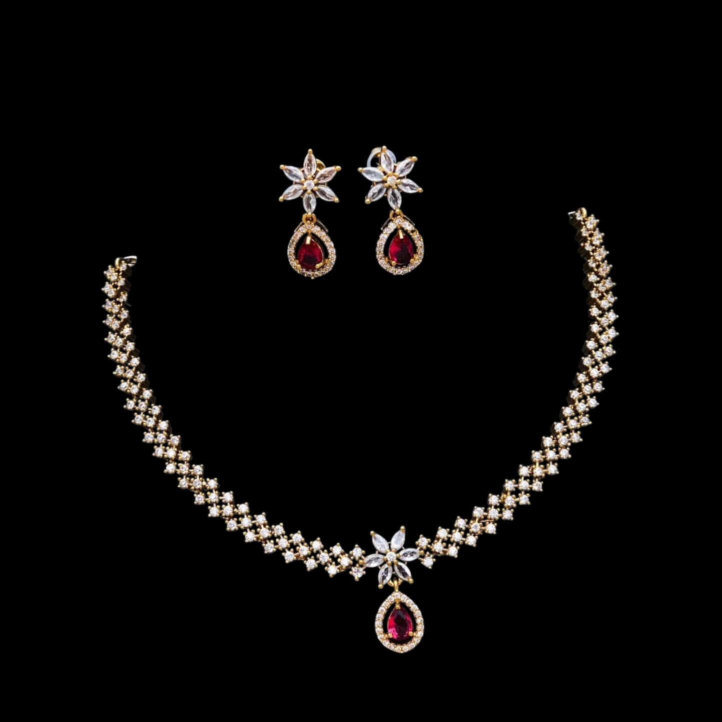 Elegant gold plated American Diamond Necklace set with earrings