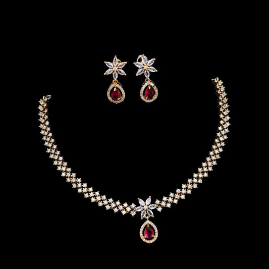 Elegant gold plated American Diamond Necklace set with earrings