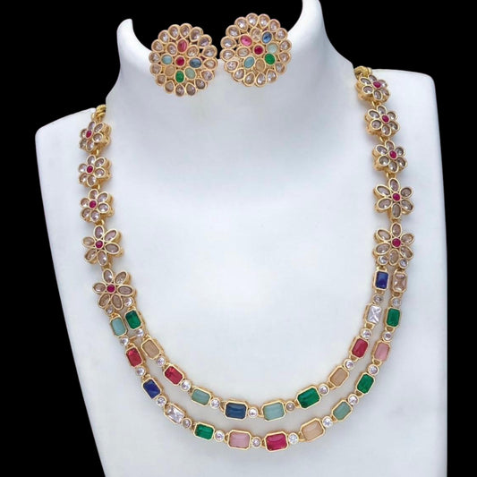 Double layer multi color necklace set with earrings