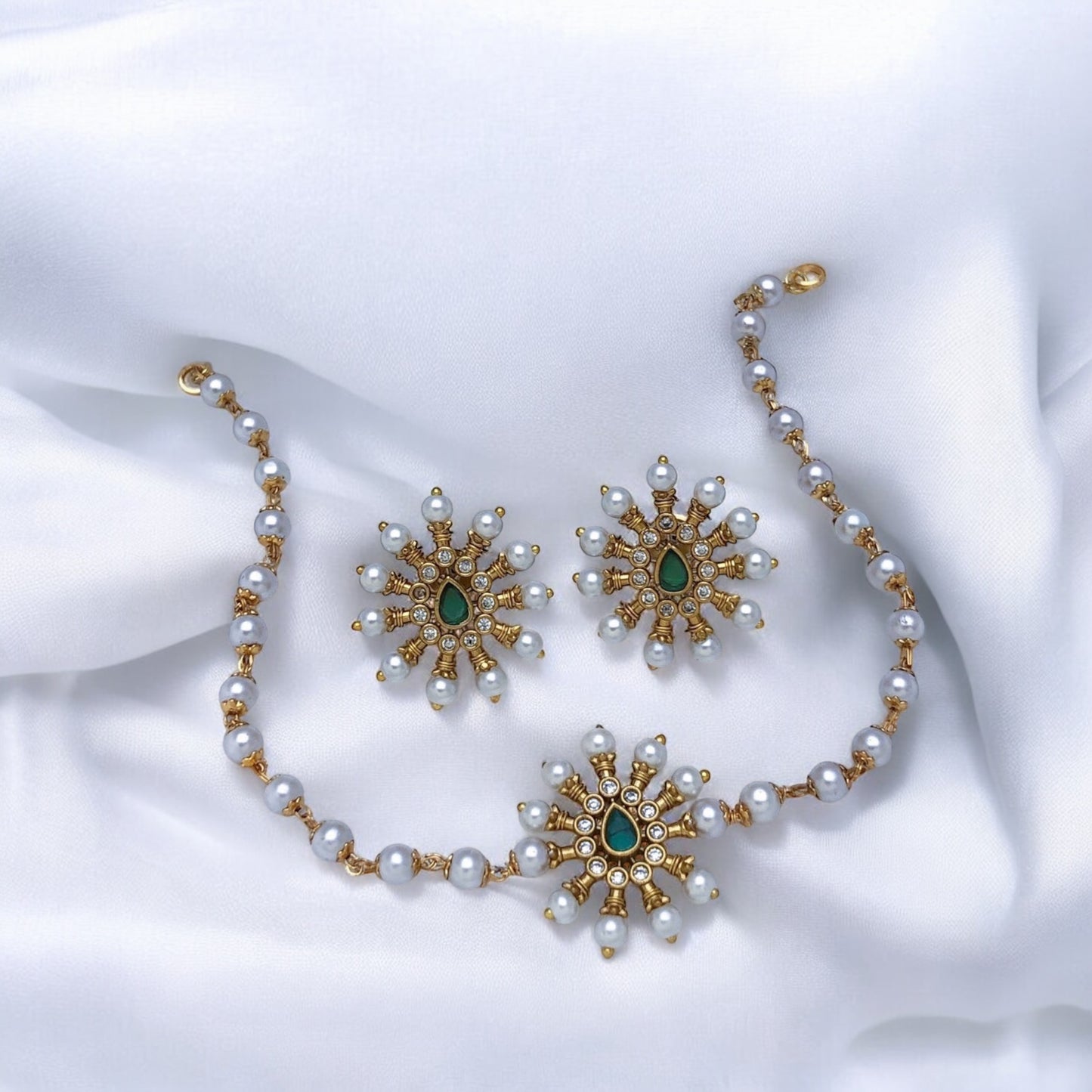 Elegant pearl choker with earrings