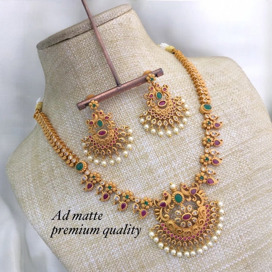 Premium quality American Diamond matte finish necklace set