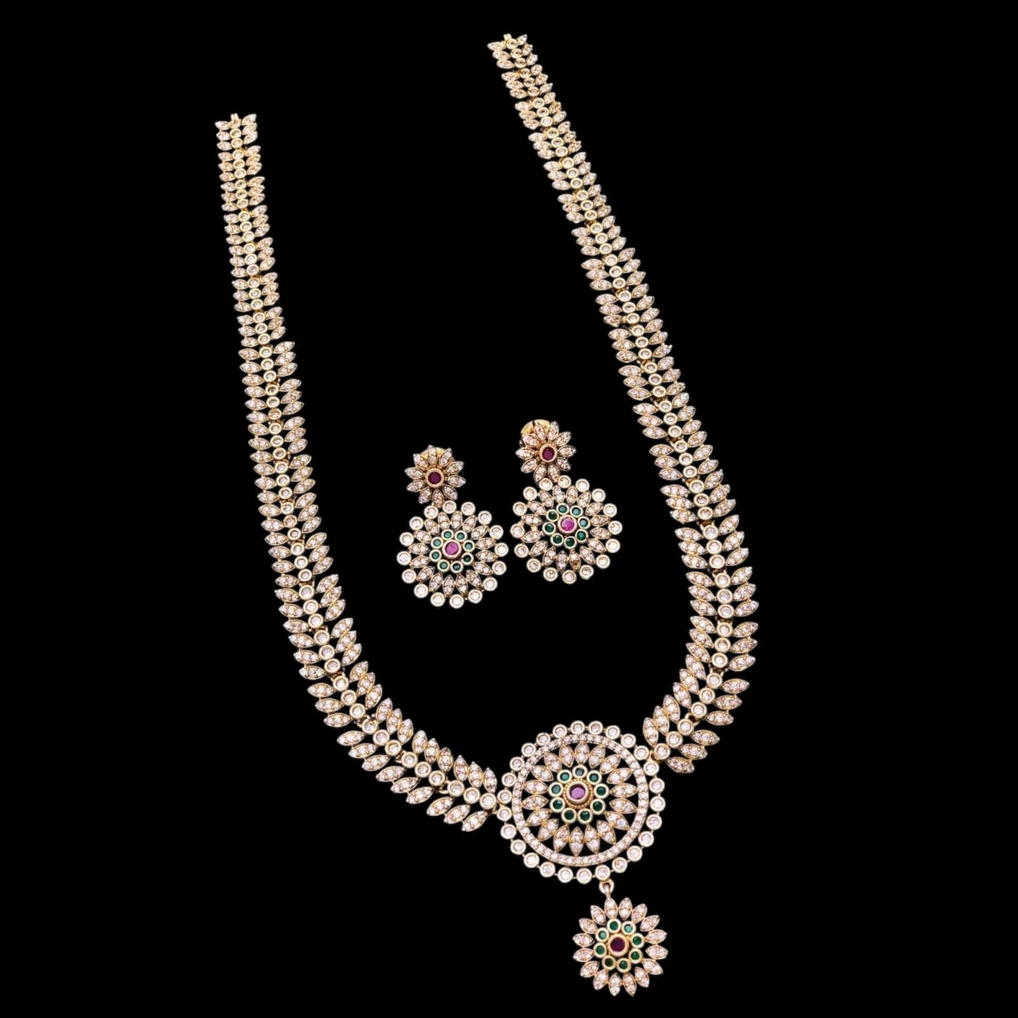 Ethnic American Diamond long necklace set with matte finish