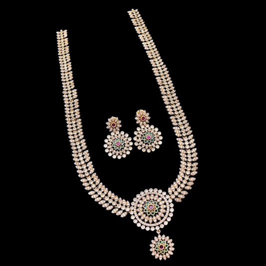 Ethnic American Diamond long necklace set with matte finish