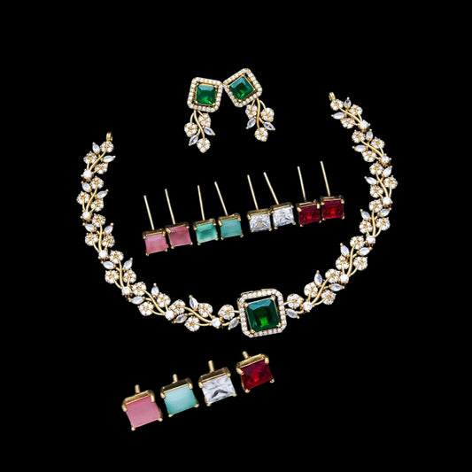 Beautiful flower design AD changeable necklace set